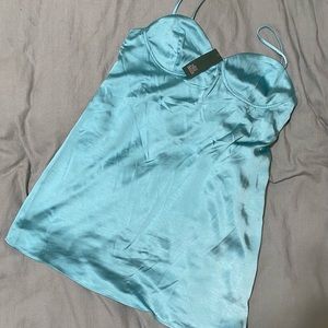 Satin slip dress, blue, XL